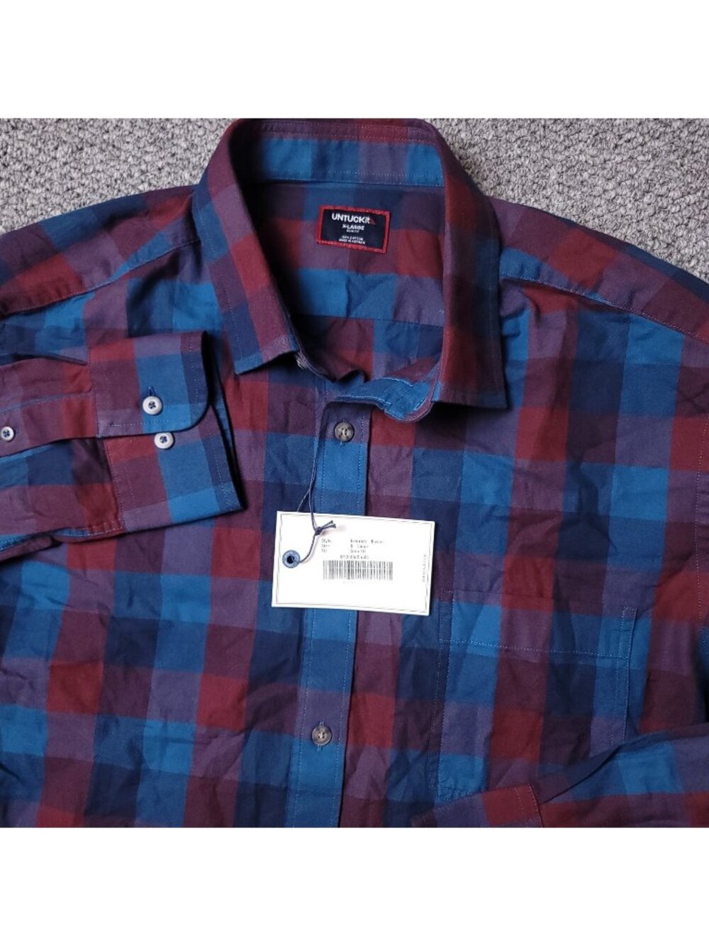 UNTUCKit Heinrich Plaid Shirt Mens XL Slim Red Blue Button Long Sleeve Cotton